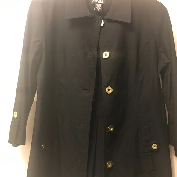 LADIES BLACK ATTYRE NEW YORK BLAZER JACKET TAPERED WITH GOLD BUTTONS SIZE SMALL - Picture 4 of 5